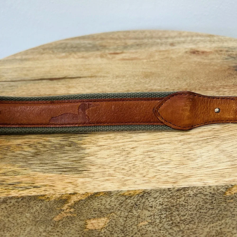 Vintage L.L. Bean Mens Field Belt Canvas Leather Duck Stamped Brass Buckle